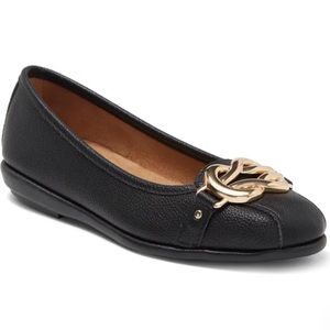 Aerosoles Big Bet Black Gold Leather Flats
